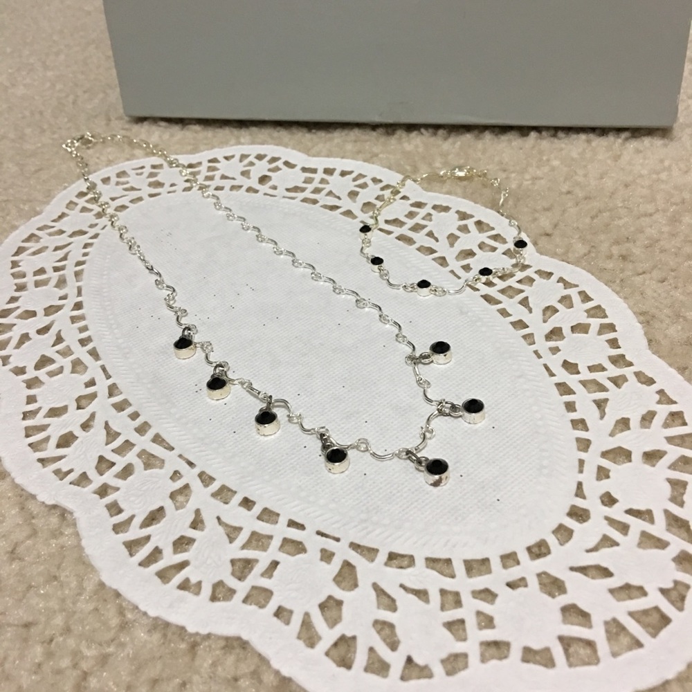 Silver Necklace with Black Beads